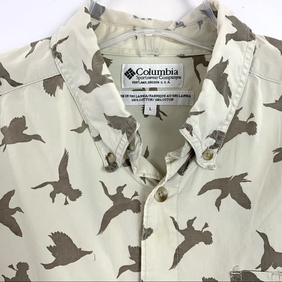 Columbia Sportswear Duck Hunters Button Down Shirt Mens Sz Large Tan Brown - Picture 2 of 10
